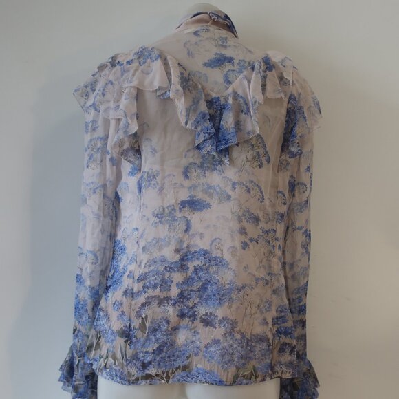 Women Zimmermann Blue Cornflower Print 2Pc Silk Blend Luminous Blouse Top 2 US/M - Picture 11 of 16